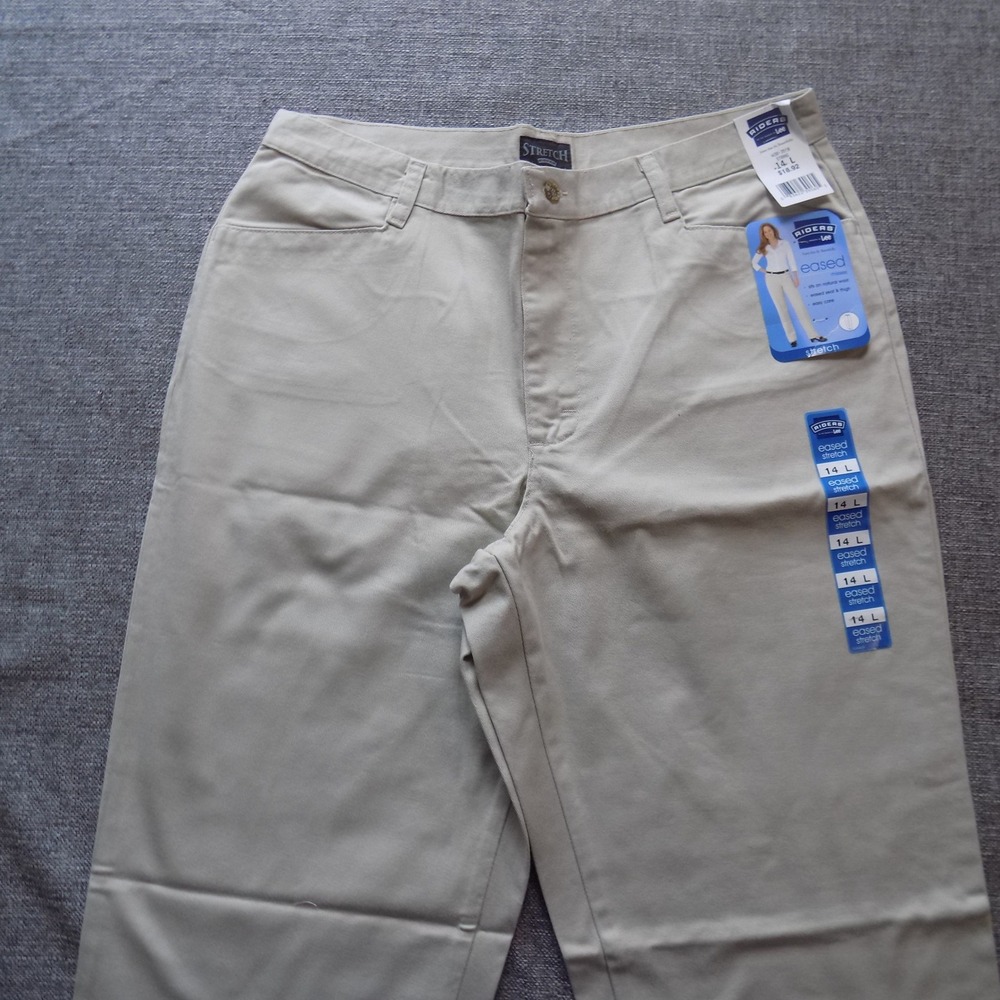 Riders by Lee Eased Pants Women 14 L String Khaki NWT Stretch Straight W363518